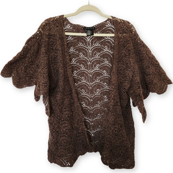Theory Sweaters - Theory Brown Linen Blend Crochet Open Knit Cardigan XS